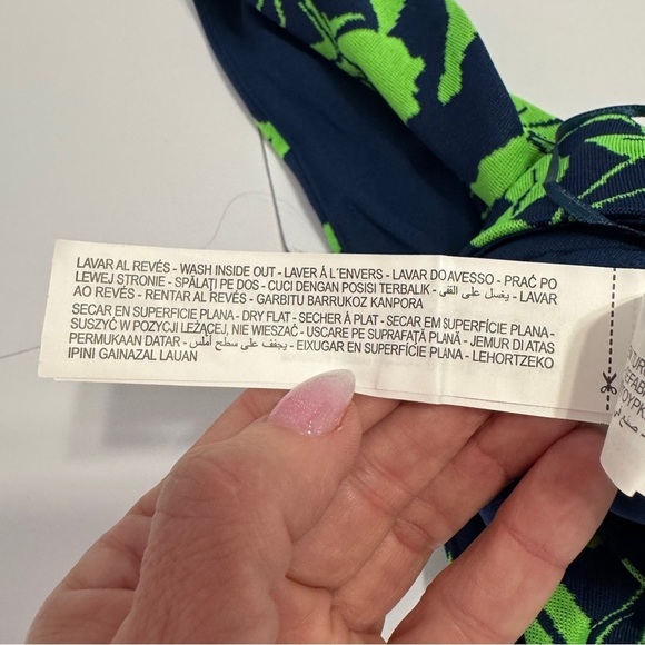 ZARA One Shoulder Crop Top M Green Navy Floral Tropical Knit Stretch NWOT - Picture 6 of 10